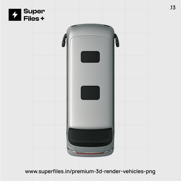 Top view 3D render of silver and black bus in 3000x3000 PNG format