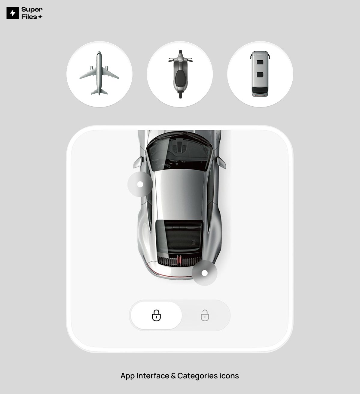 3D top view render of a silver and black vehicles PNG used in app category icons and UI layouts, 3000x3000 pixels