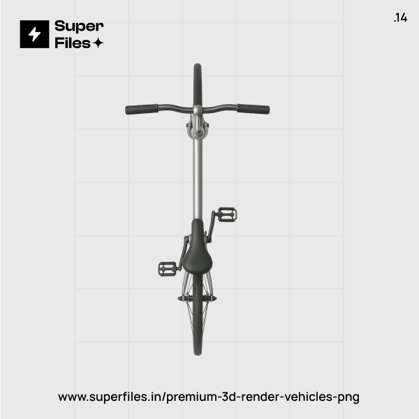 3D top view bicycle PNG render in silver and black 3000x3000 resolution