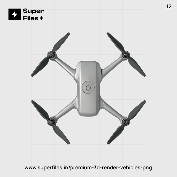 Top view 3D render of drone in silver and black 3000x3000 PNG format