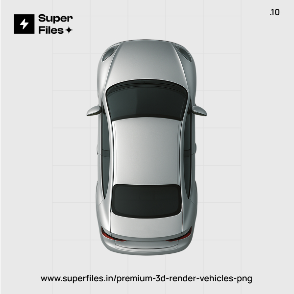 Alternate top view render of electric vehicle car in silver and black PNG 3000x3000