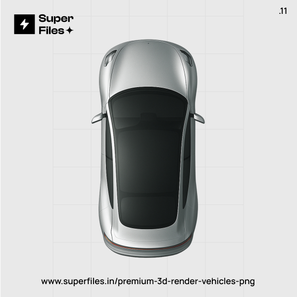 3D top view electric car render in silver and black style PNG 3000x3000
