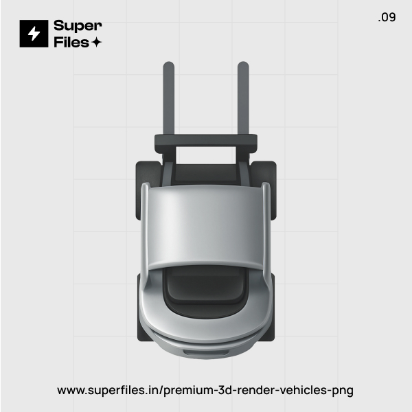 Top roof 3D render of forklift in metallic silver and black 3000x3000 PNG format