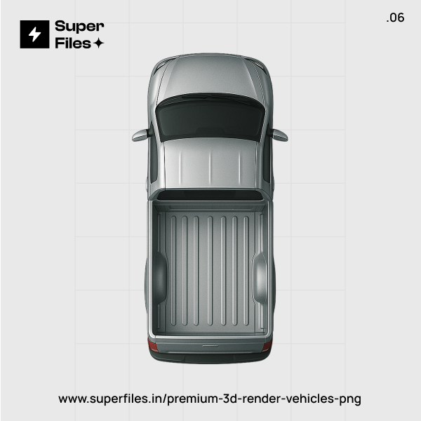 3D top view render of mini truck in silver and black 3000x3000 PNG