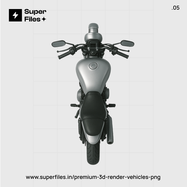 3D motorbike render top view silver and black PNG 3000x3000