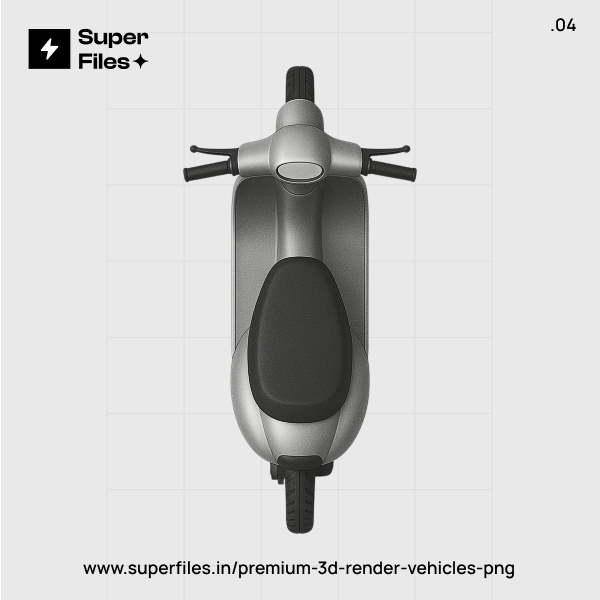 3D scooter render from top view in silver and black 3000x3000 PNG