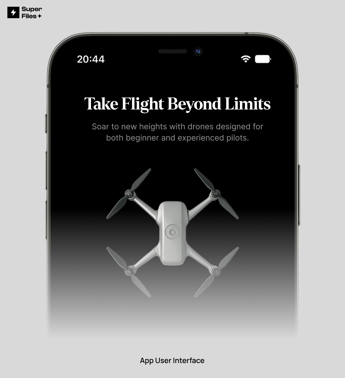 High-resolution 3D top view render of a silver and black Drone PNG for splash screens and UI interface design, 3000x3000 pixels
