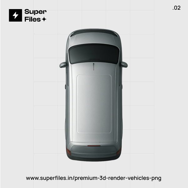 Top view render of van car in silver and black 3D PNG 3000x3000