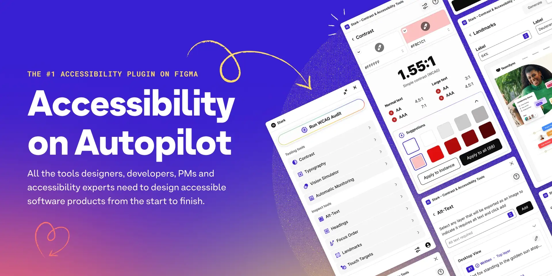 Stark accessibility plugin showing contrast checker and WCAG compliance tools